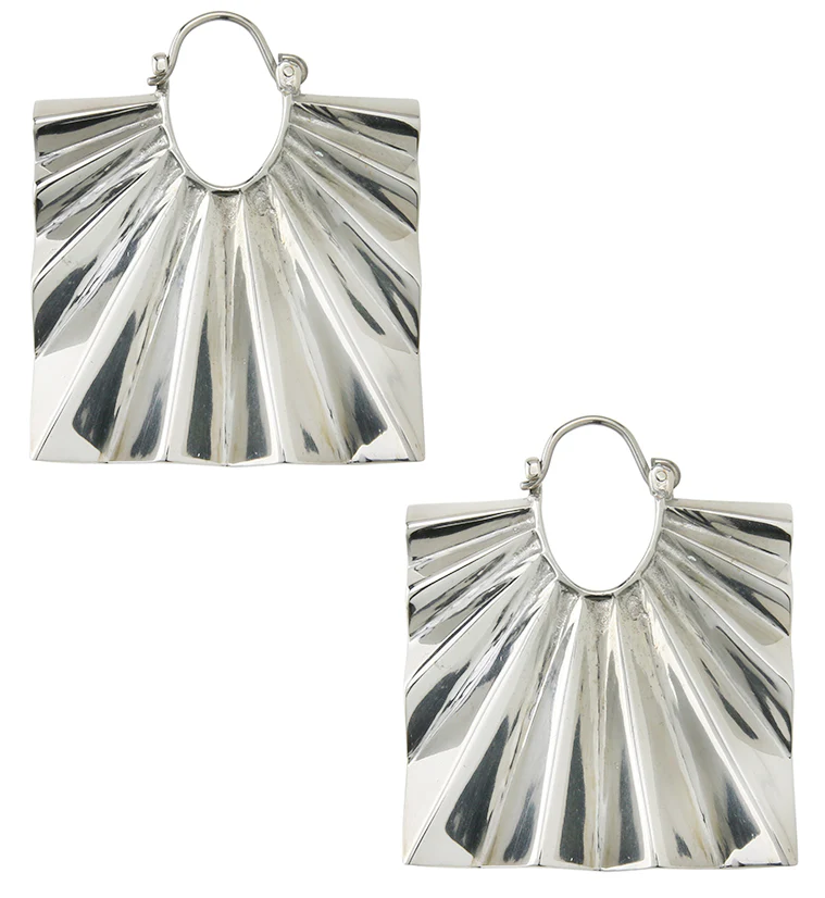 Square Rays White Brass Hangers - Earrings - Image 4