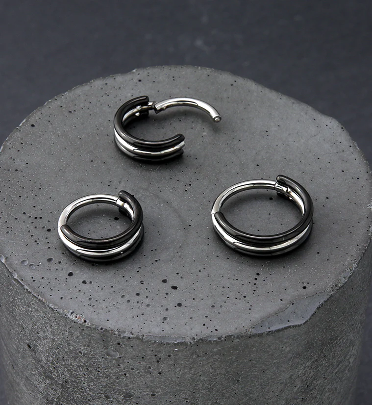 Stacked Black And White Titanium Hinged Segment Ring - Image 2