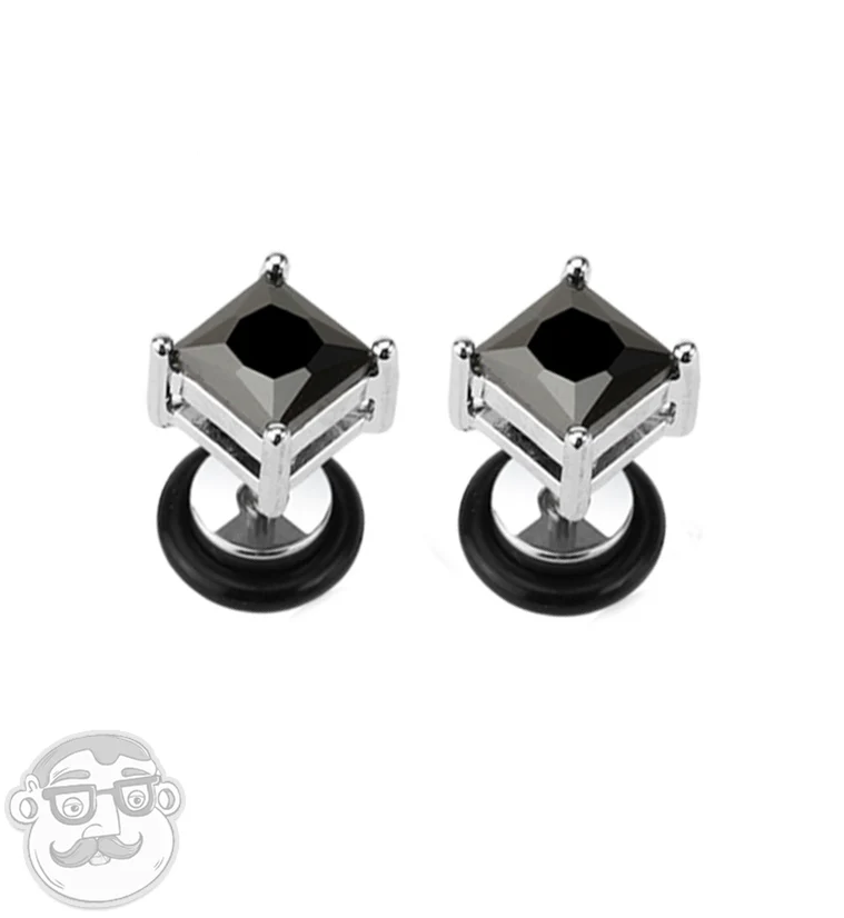 Stainless Steel Black CZ Diamond Stud Fake Plugs - Gauges - Image 2