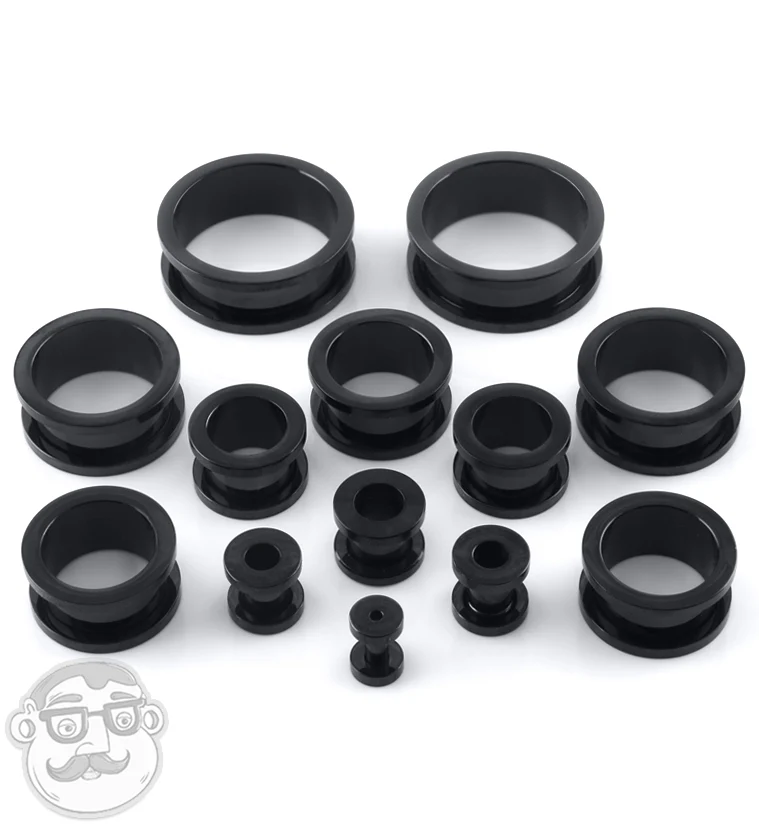 Black Stainless Steel Screw On Ear Tunnels - Image 4