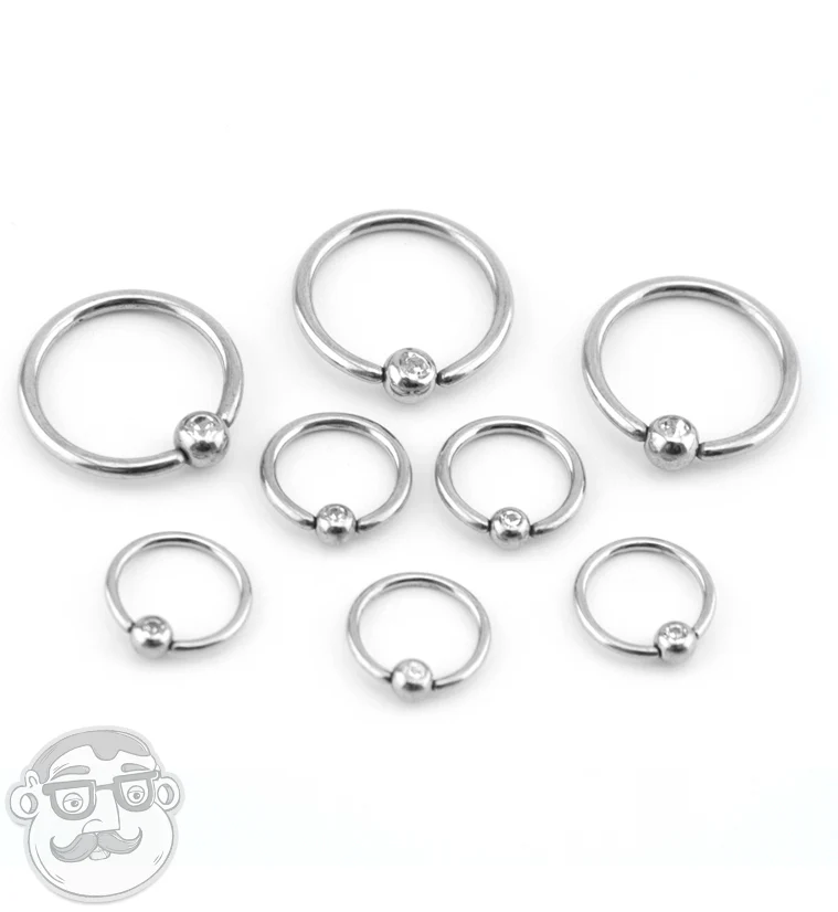 Stainless Steel Captive CZ Fixed Bead Ring - Image 2