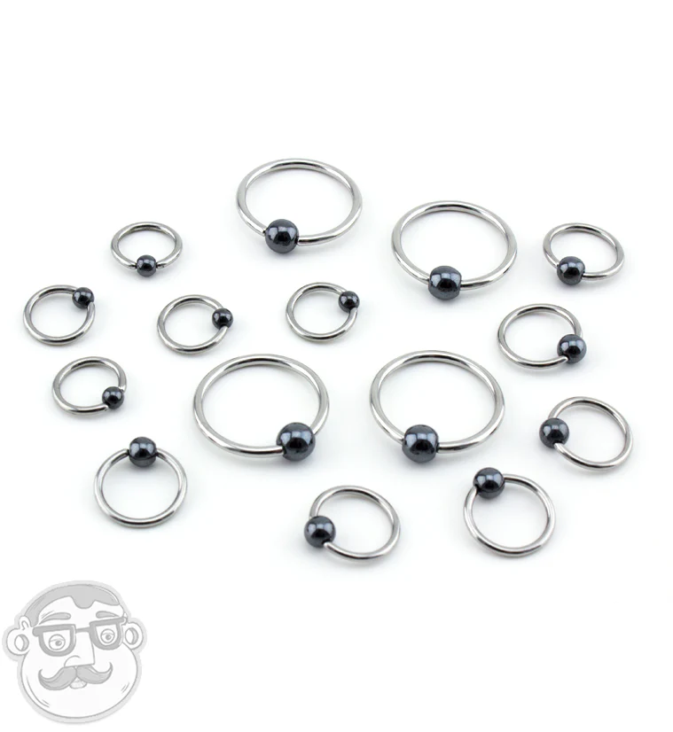 Hematite Bead Captive Ring Stainless Steel - Image 2