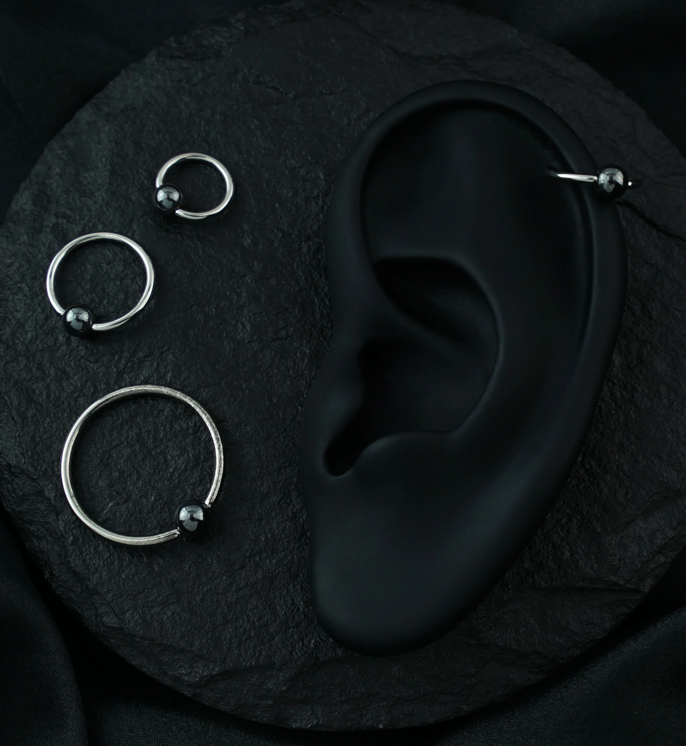 Hematite Bead Captive Ring Stainless Steel - Image 3