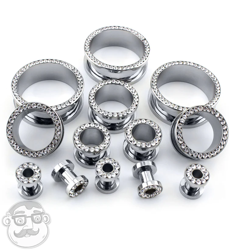 Stainless Steel CZ Bling Ear Tunnels - Image 3