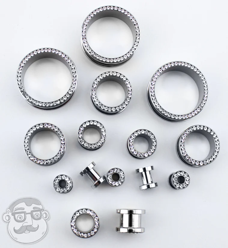 Stainless Steel CZ Bling Ear Tunnels - Image 4