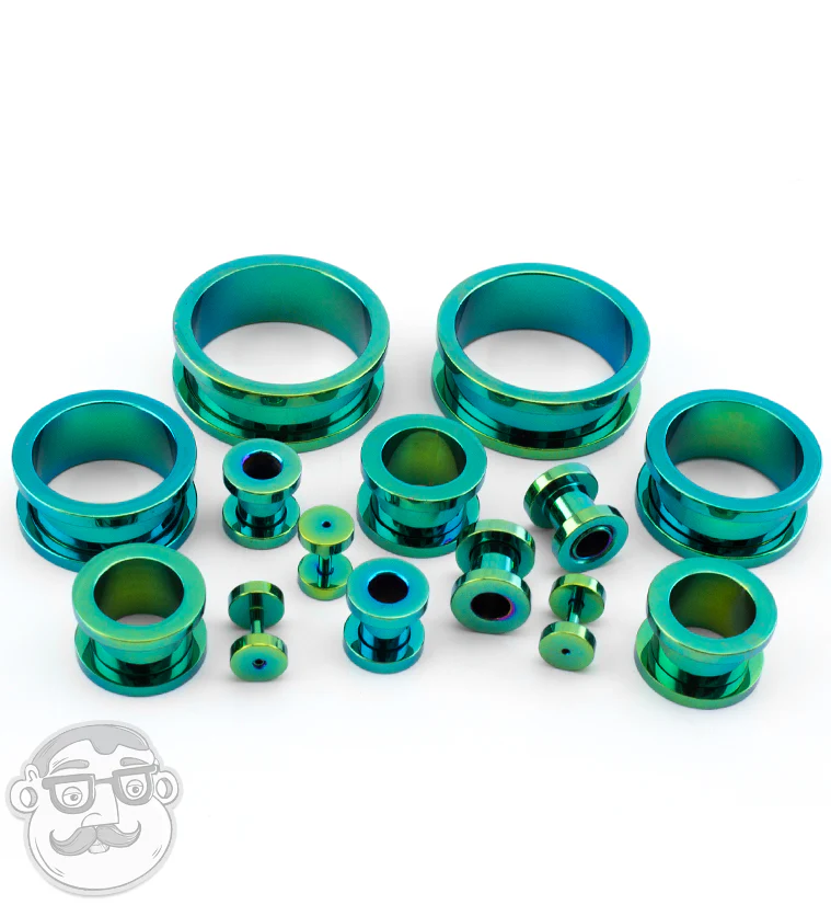 Green PVD Stainless Steel Ear Tunnels - Image 2