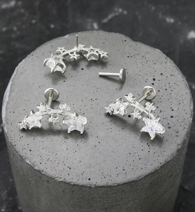 Star Arch CZ Stainless Steel Threadless Labret - Image 2