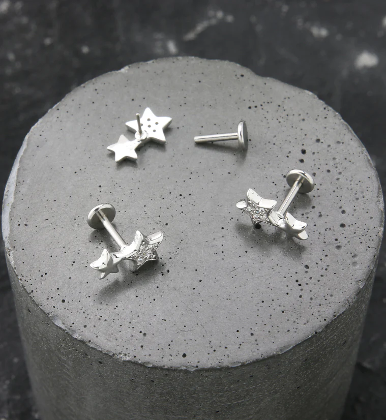 Star Duo CZ Stainless Steel Threadless Labret - Image 2