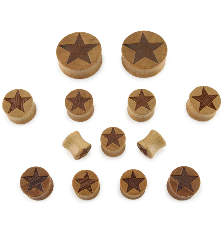 Star Engraved Wood Plugs - Image 3