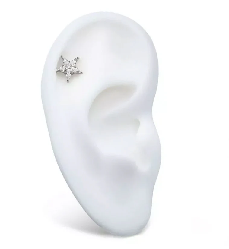 Star Flower Clear CZ Threadless Titanium Top - Image 3