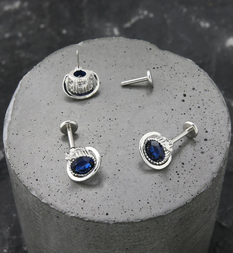 Star Planet Blue CZ Stainless Steel Threadless Labret - Image 2