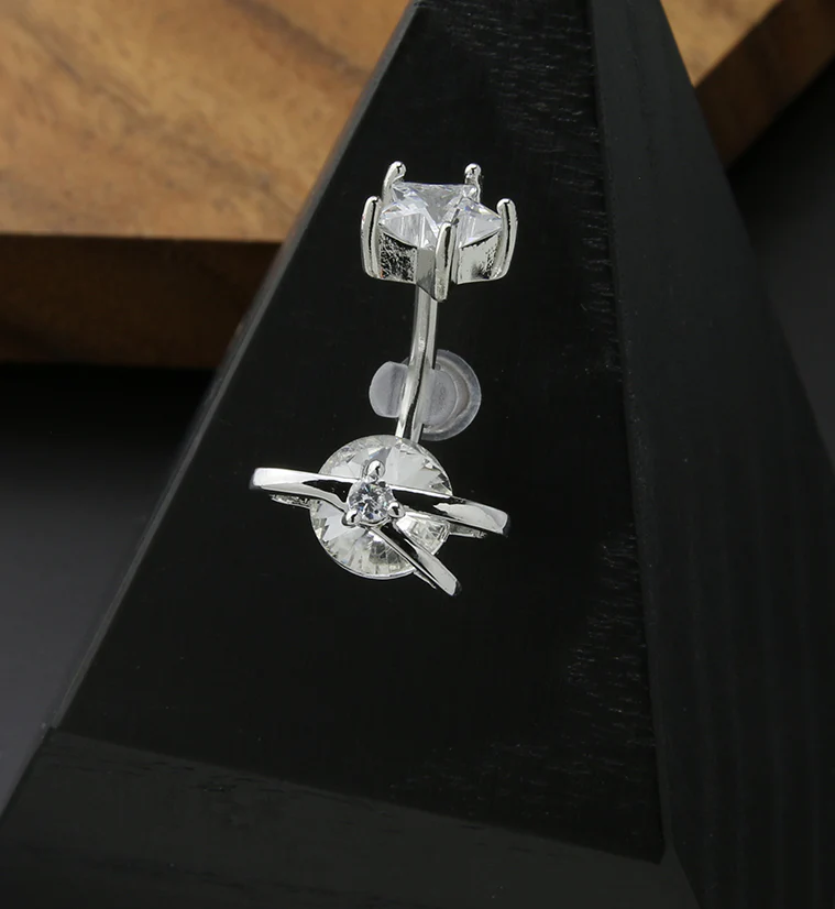 Star Planet Clear CZ Internally Threaded Belly Button Ring - Image 2