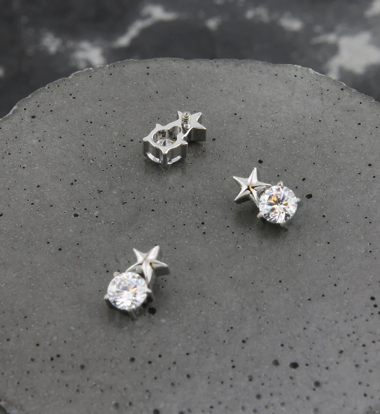 Star Top Clear CZ Titanium Internally Threaded Top - Image 2