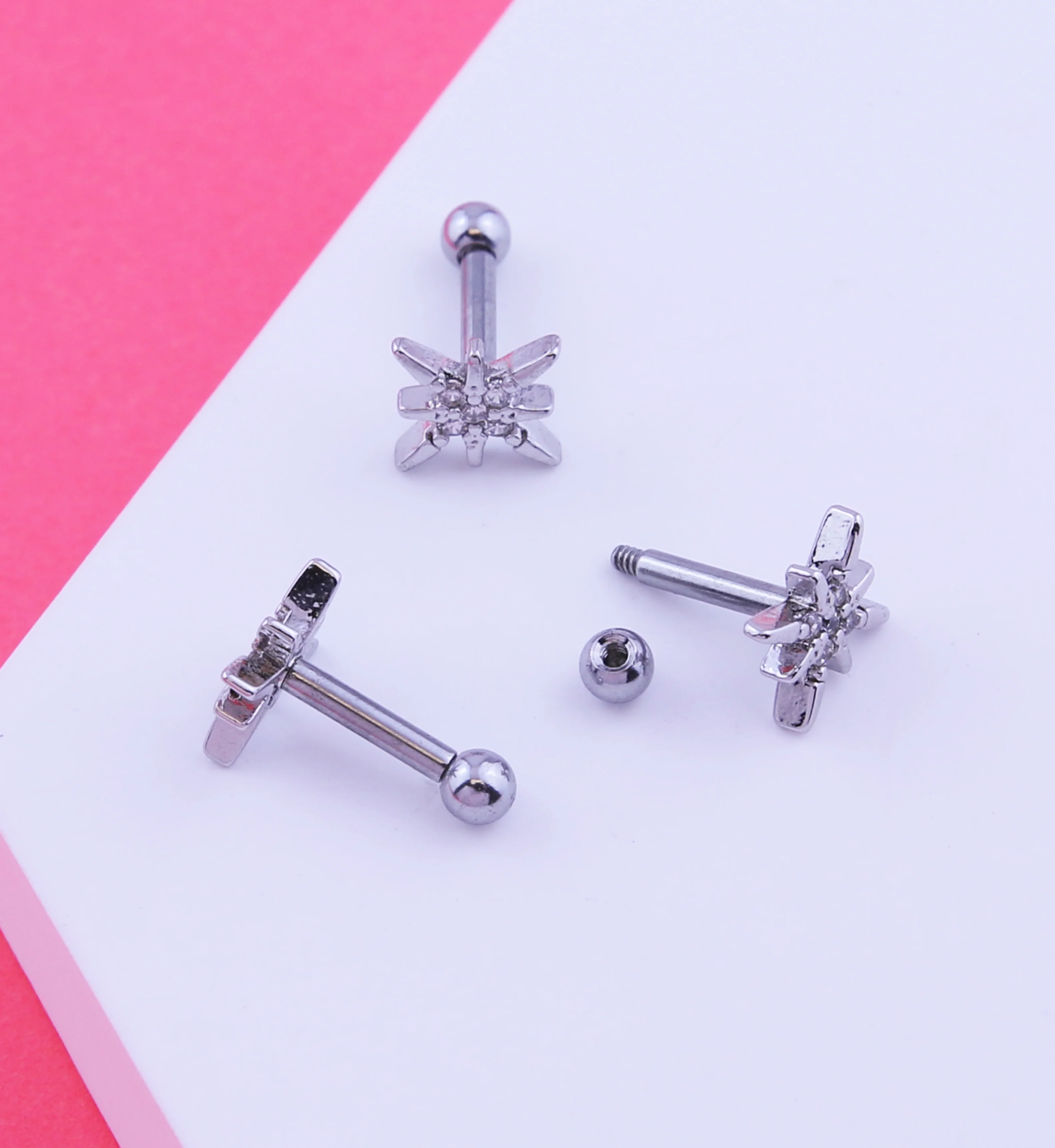 Starbright Clear CZ Stainless Steel Cartilage Barbell - Image 2
