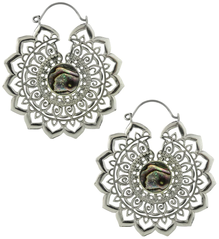 Stargaze White Brass Earrings With Abalone Inlay