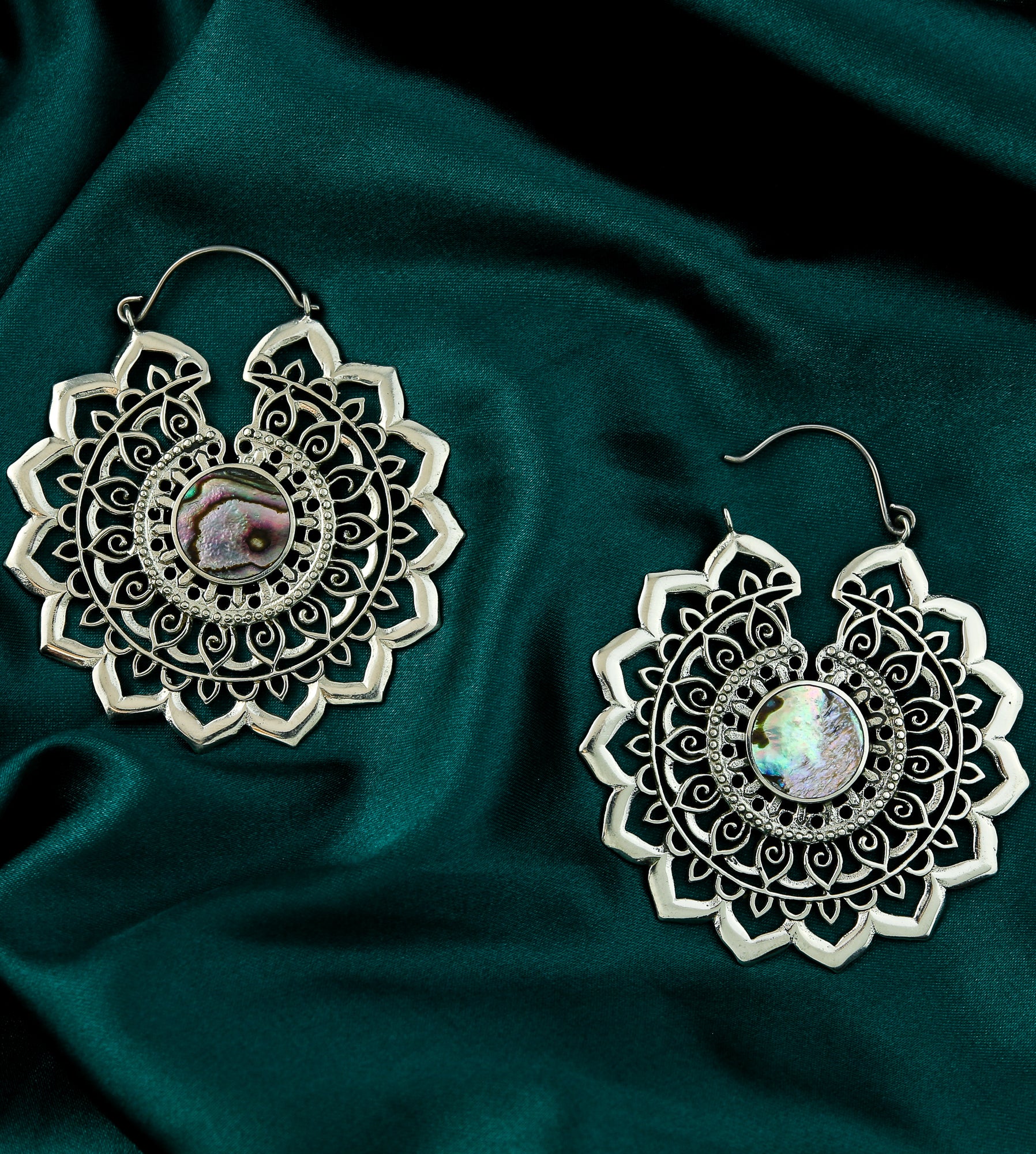 Stargaze White Brass Earrings With Abalone Inlay - Image 2
