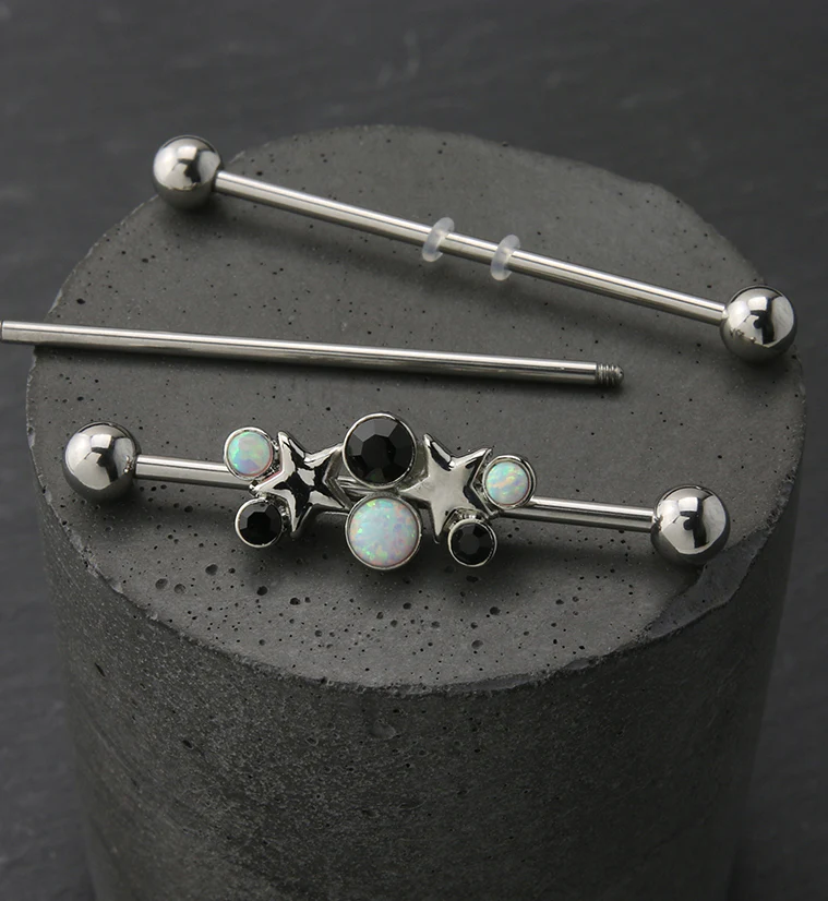 Starlet White Opalite and Black CZ Industrial Barbell - Image 2