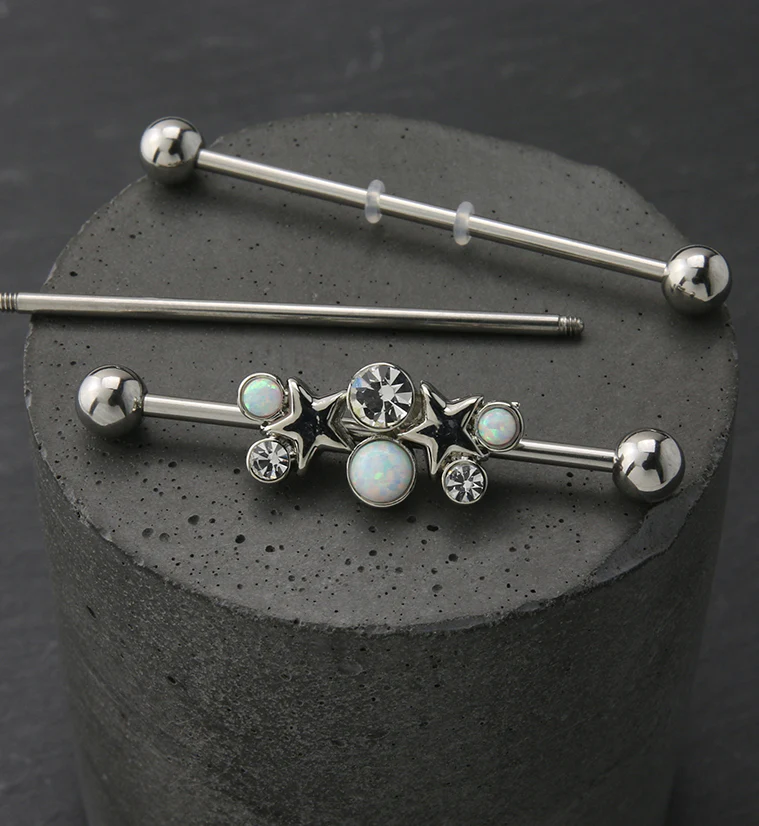 Starlet White Opalite and Clear CZ Industrial Barbell - Image 2