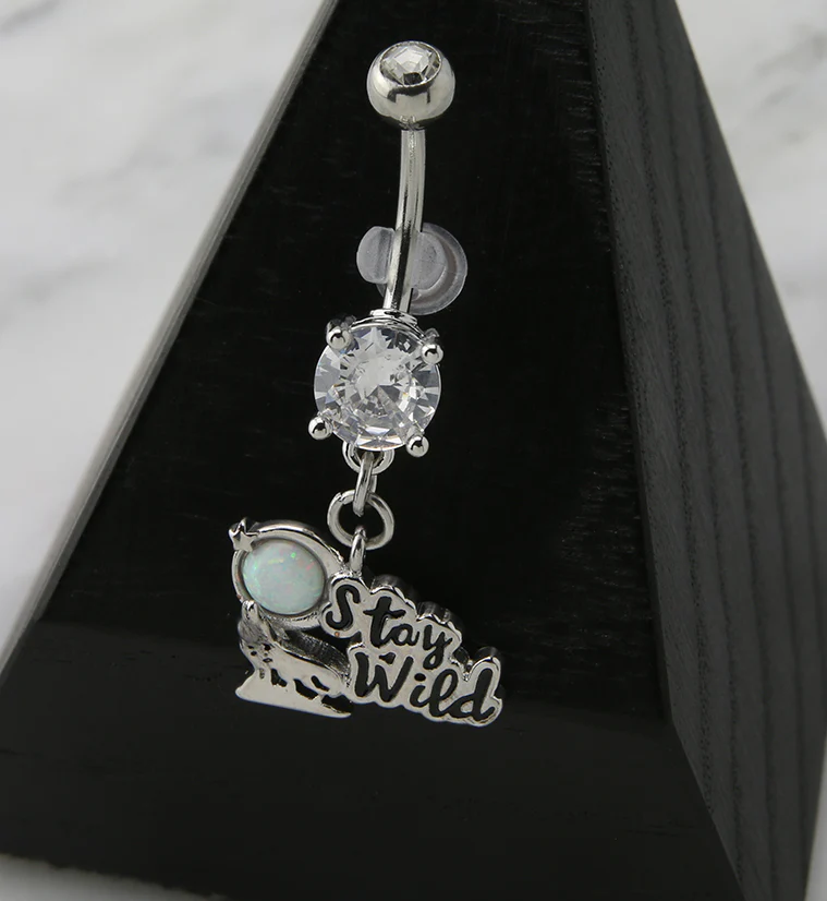 Stay Wild White Opalite Dangle Belly Button Ring - Image 2