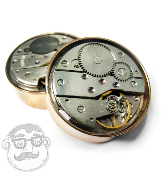 Steampunk Gear IP Rose Gold Stainless Steel Plugs - Image 2