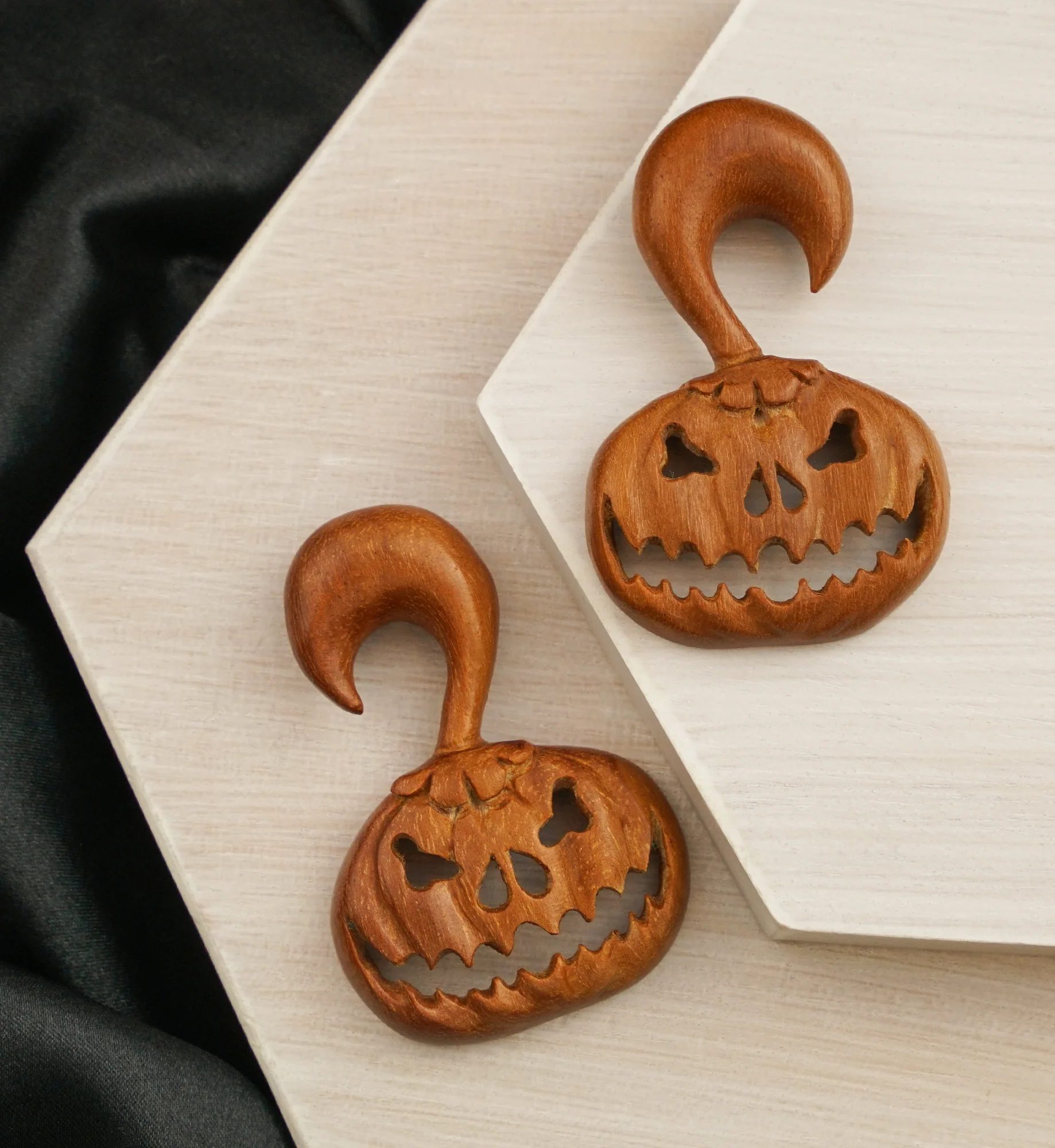 Stingy Jack Pumpkin Saba Wood Ear Hangers - Image 2