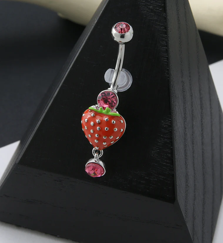 Strawberry Pink CZ Belly Button Ring - Image 2