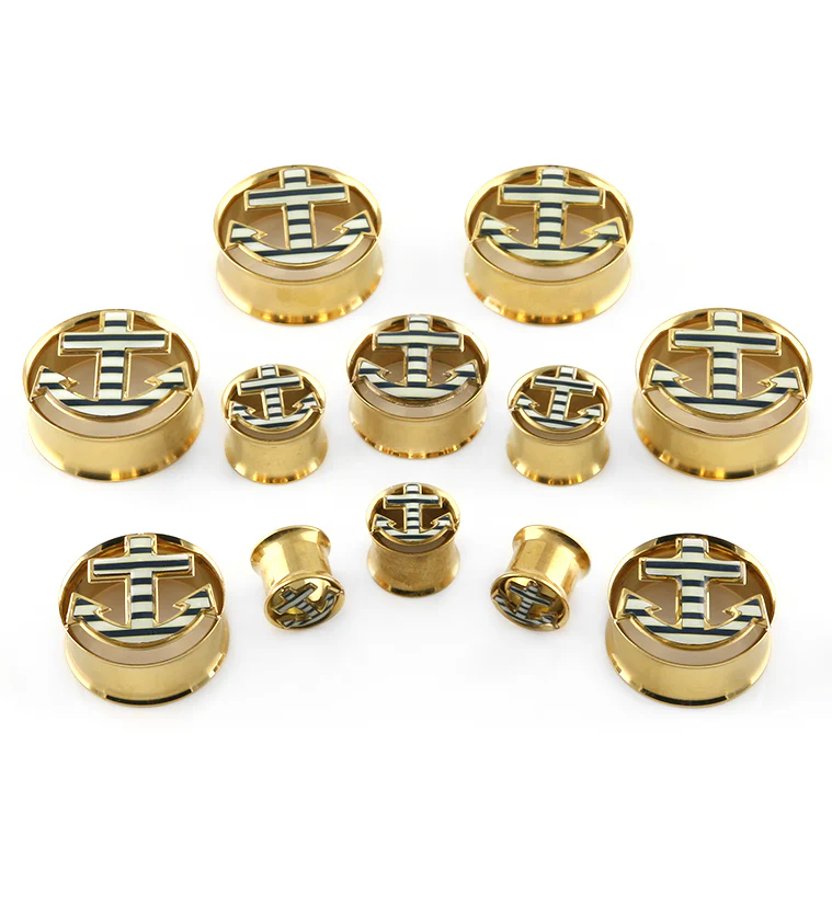 Striped Anchor Golden Tunnel Plugs - Image 2
