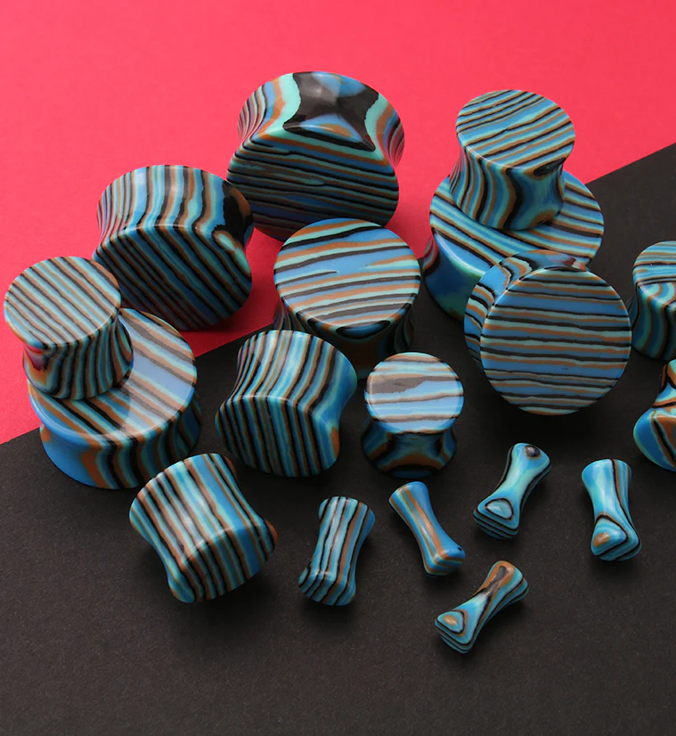 Striped Blue Agate Stone Plugs - Image 2