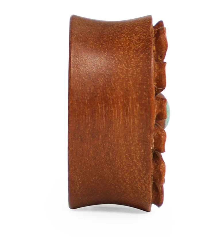 Sunflower Turquoise Inlay Oval Wood Plugs - Image 4