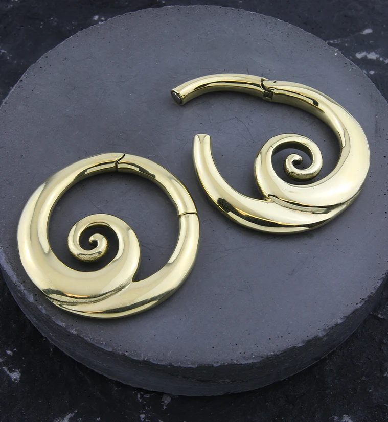 Swirl Brass Hinged Ear Weights - Image 2