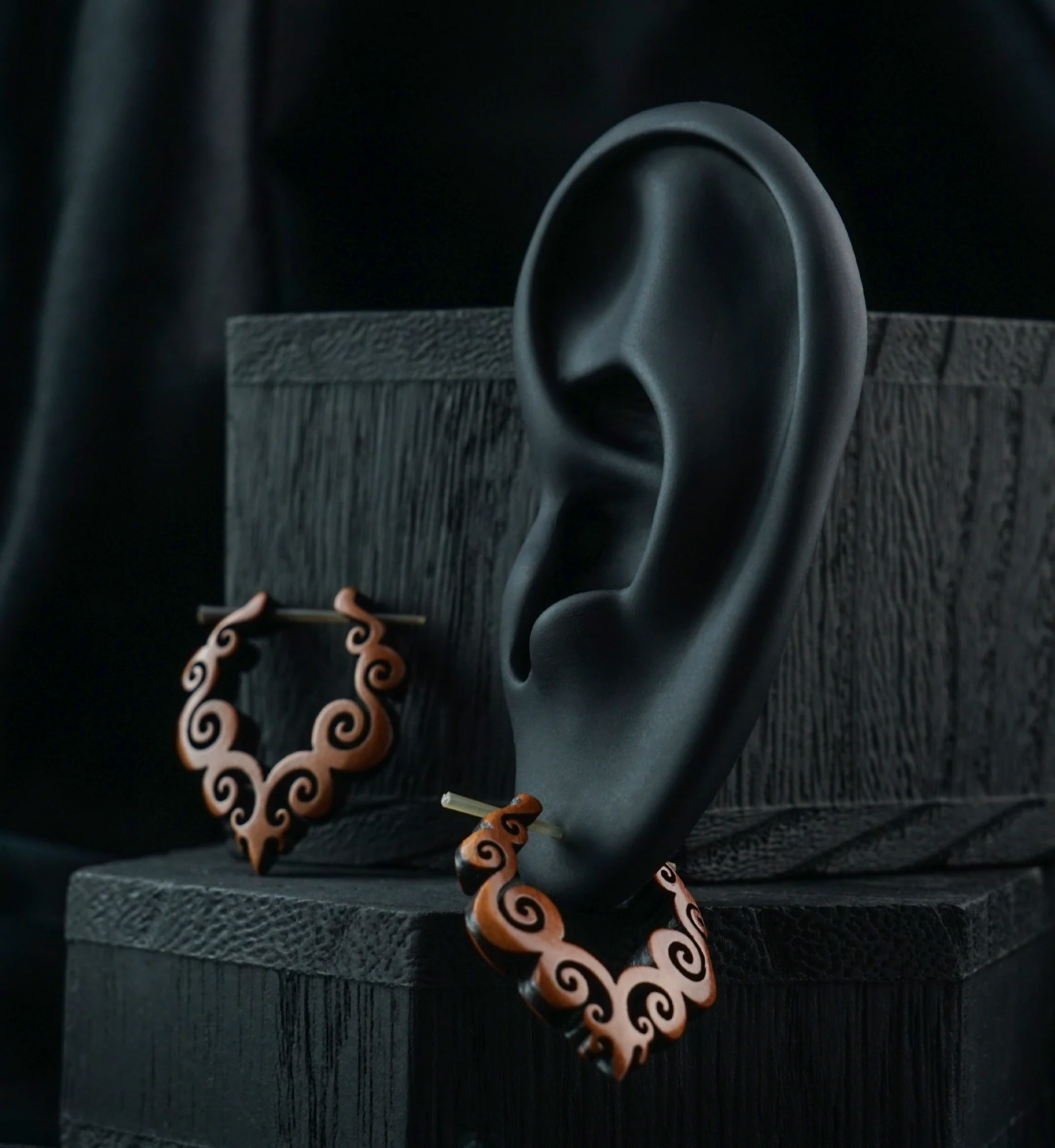 Swirl Hoop Wood Earrings - Image 2