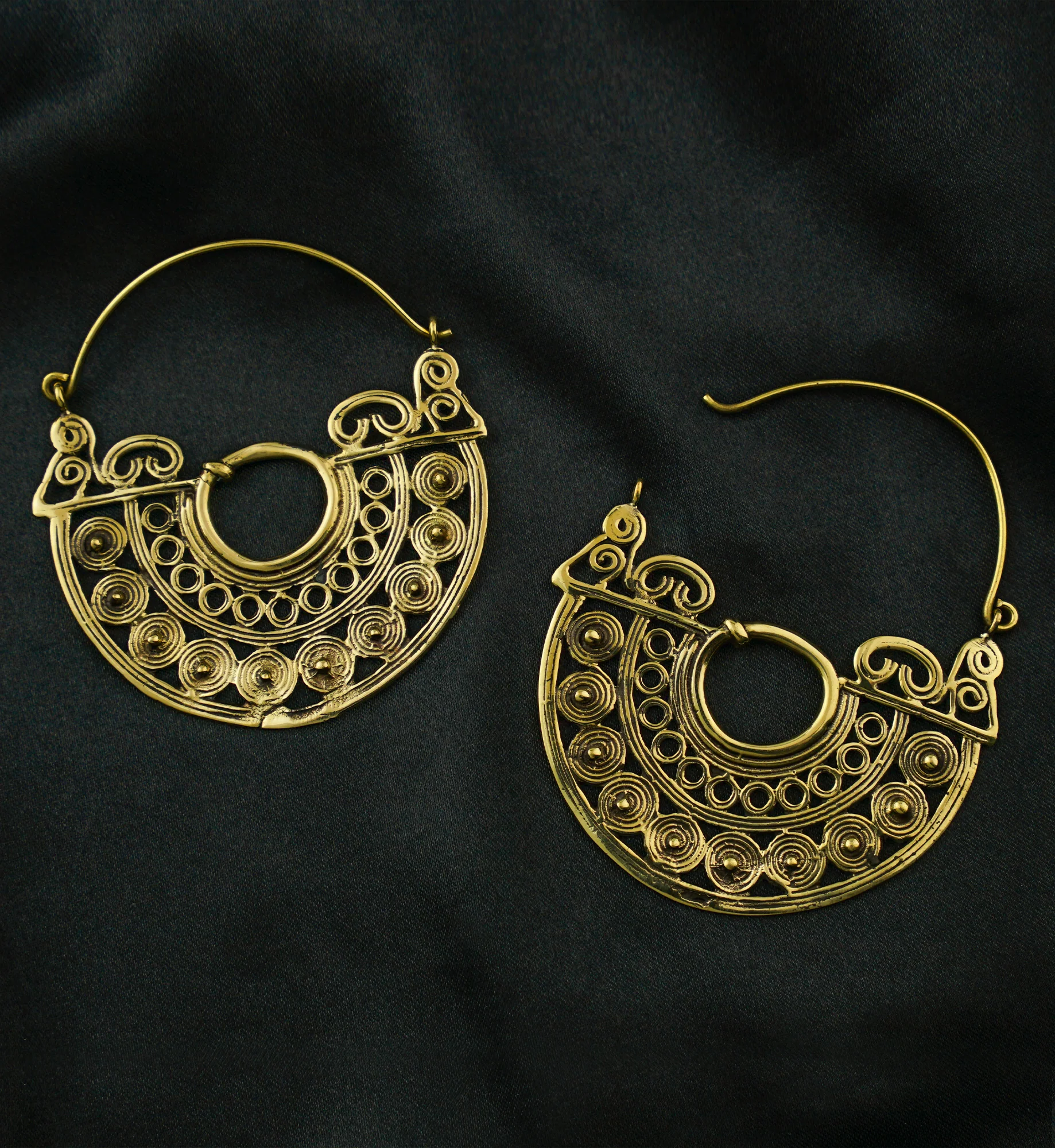 Swirling Spheres Brass Plug Hoops / Earrings - Image 2