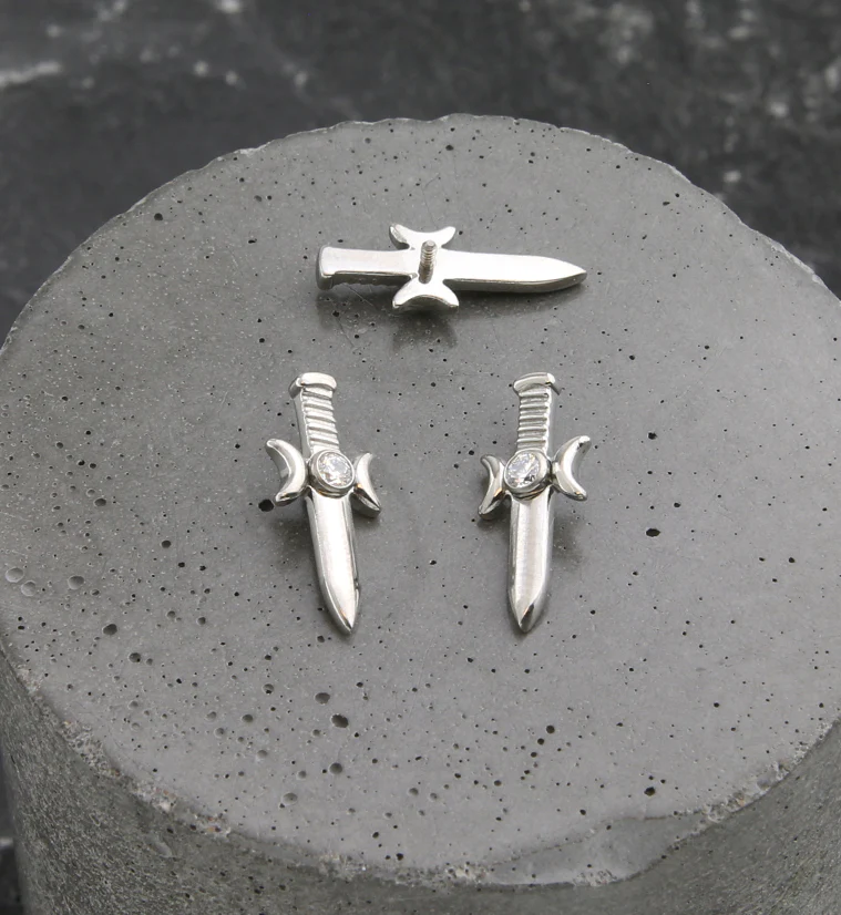 Sword And Moon Phase Clear CZ Internally Threaded Titanium Top - Image 2