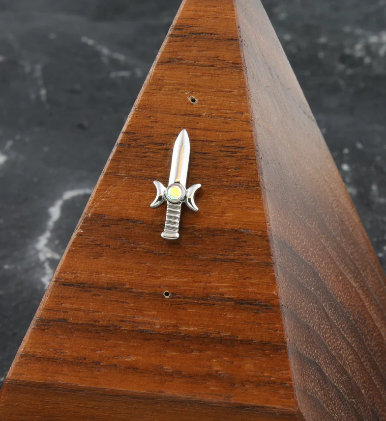 Sword And Moon Phase Rainbow Aurora CZ Threadless Titanium Top - Image 2