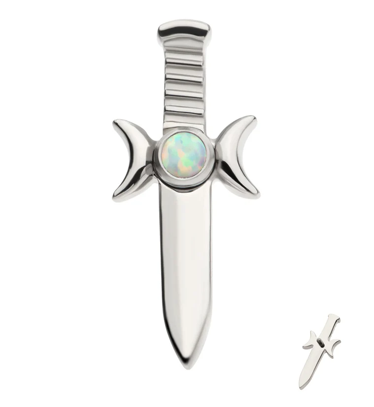 Sword And Moon Phase White Opalite Internally Threaded Titanium Top