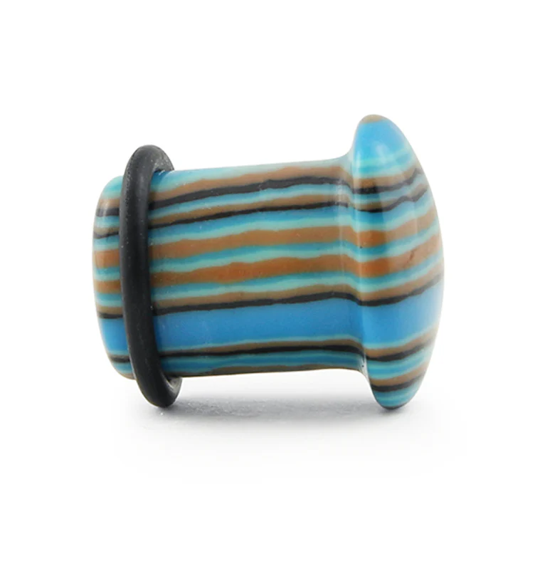 Synthetic Striped Blue Agate Stone Plugs - Single Flare - Image 2