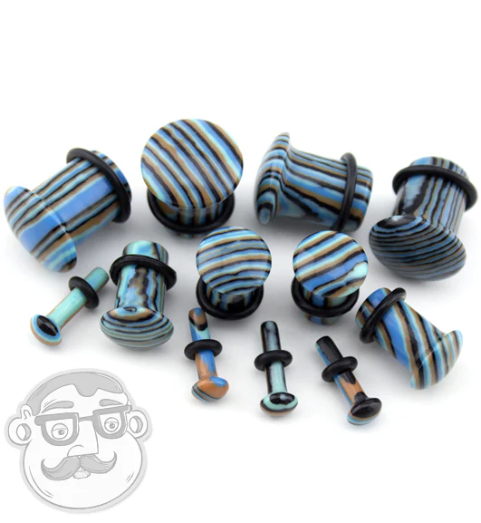 Synthetic Striped Blue Agate Stone Plugs - Single Flare - Image 3