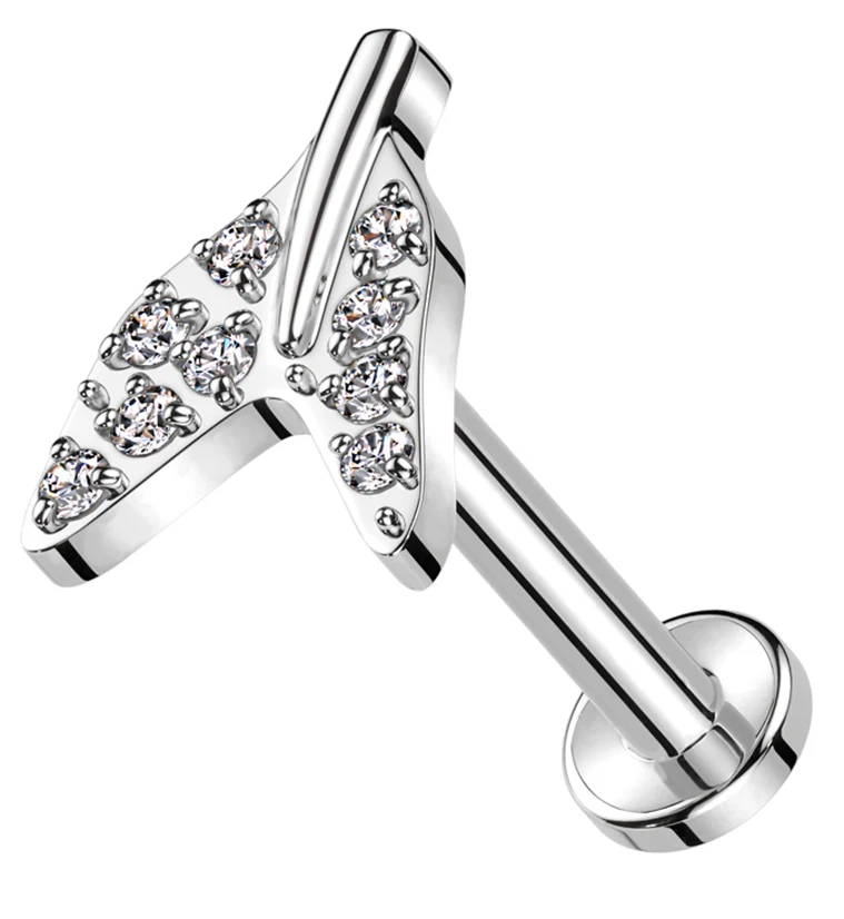 Tail Fin Clear CZ Internally Threaded Titanium Labret