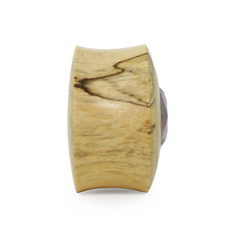 Tamarind - Crocodile Wood Plugs With Purple CZ Gem Inlay - Image 4