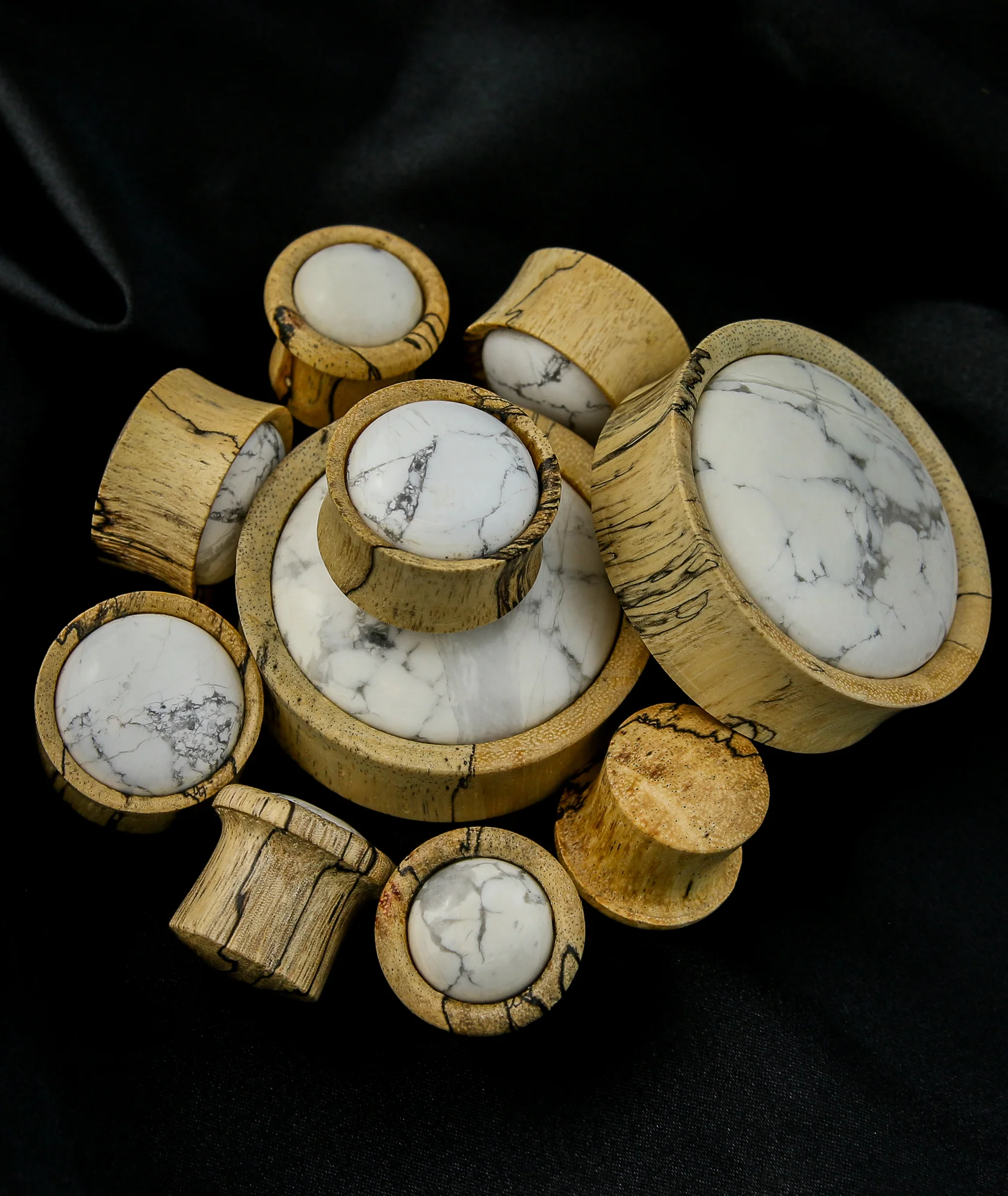Tamarind Wood Double Flare Plugs With Howlite Stone Inlay - Image 2
