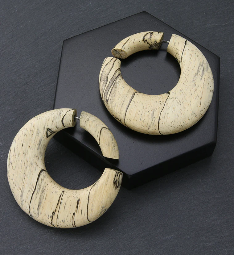Tamarind Wood Fake Gauge Hoop Earrings - Image 2