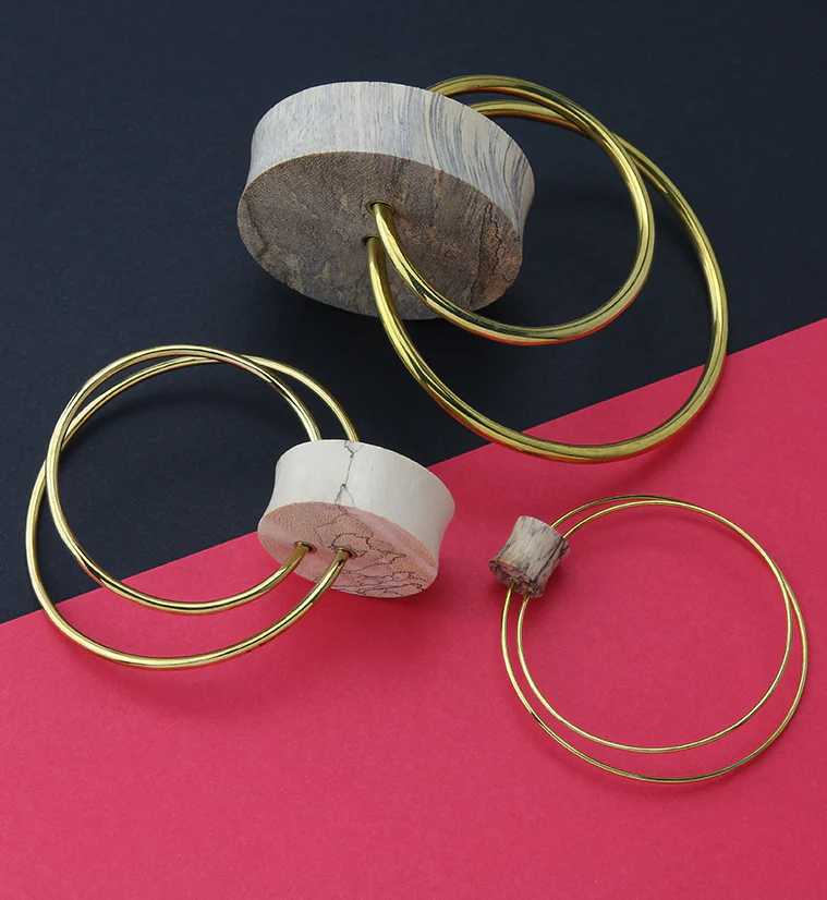 Tamarind Wood Plugs With Bronze Double Hoops - Image 2