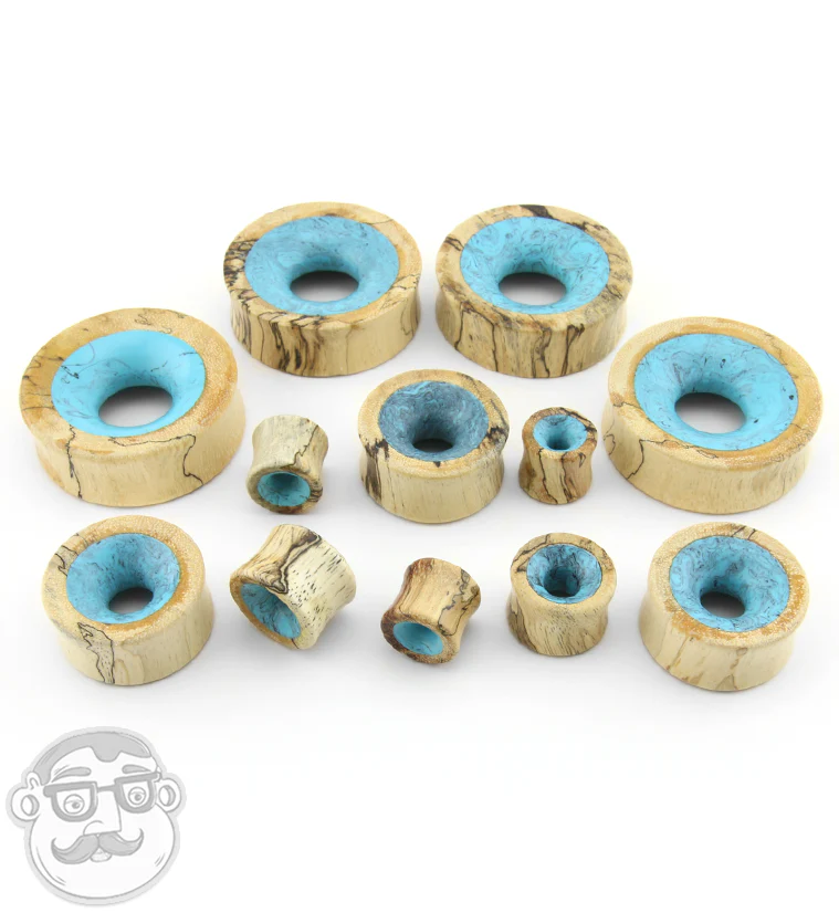 Tamarind Wooden Tunnels with Blue Resin Inlay - Image 2