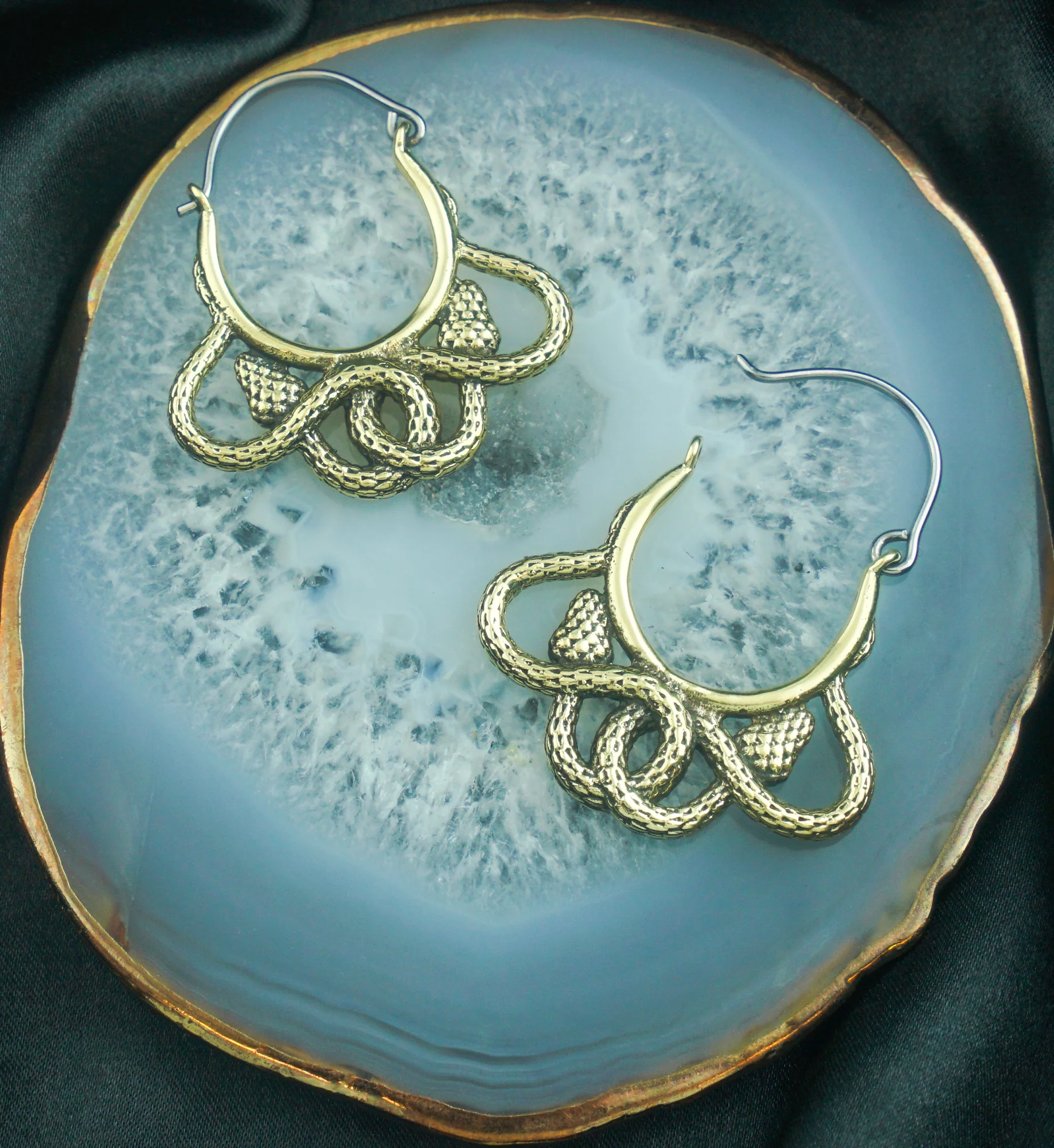 Tangled Snakes Brass Plug Hoops / Earrings - Image 2
