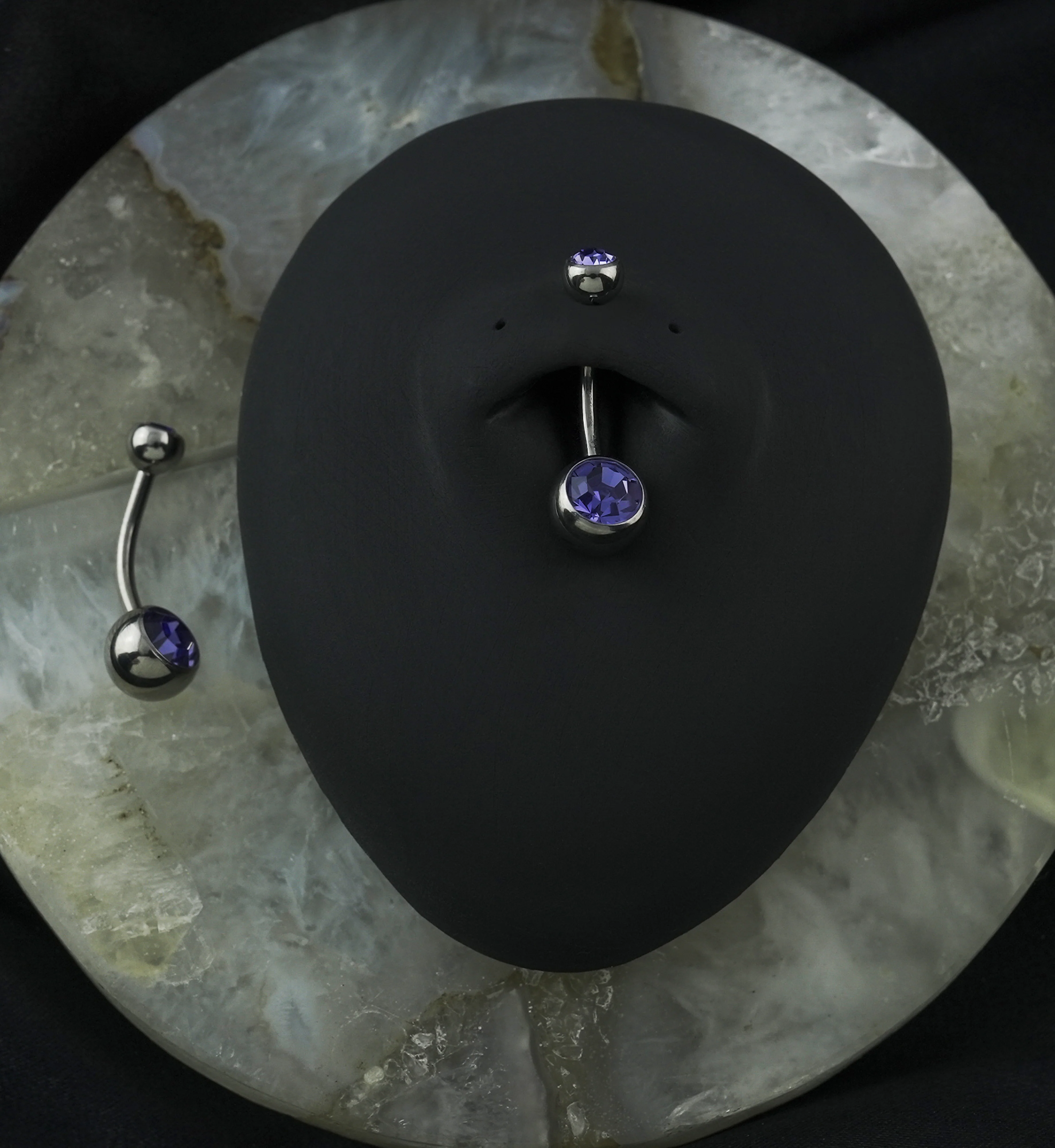 Tanzanite CZ Internally Threaded Titanium Belly Button Ring - Image 2