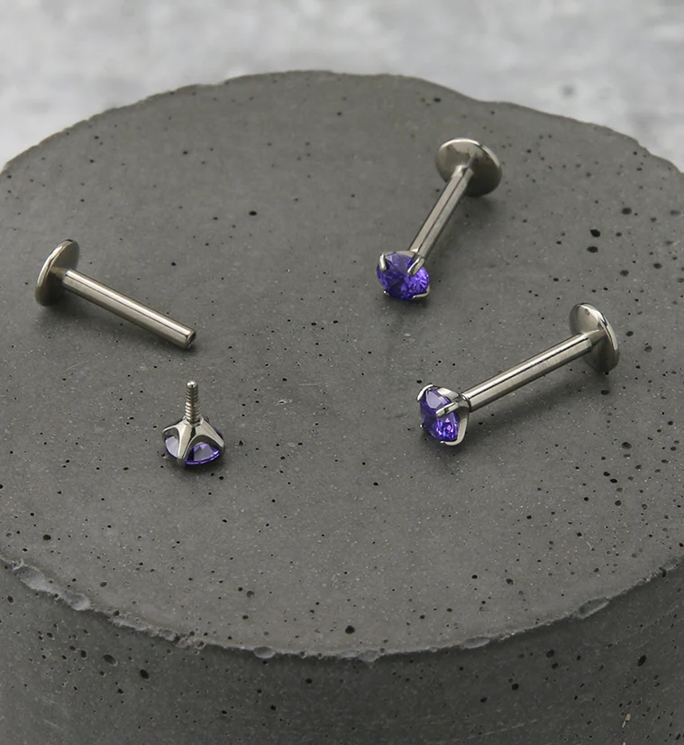 Tanzanite CZ Prong Labret Stud (Convex Disk) - Image 2