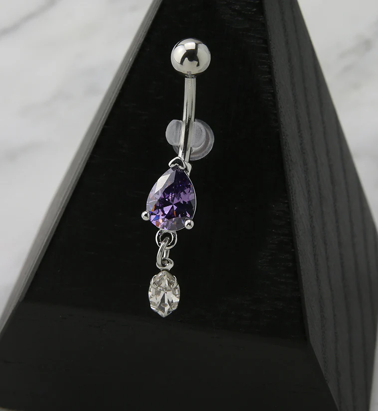 Tanzanite Teardrop CZ Dangle Belly Button Ring - Image 2