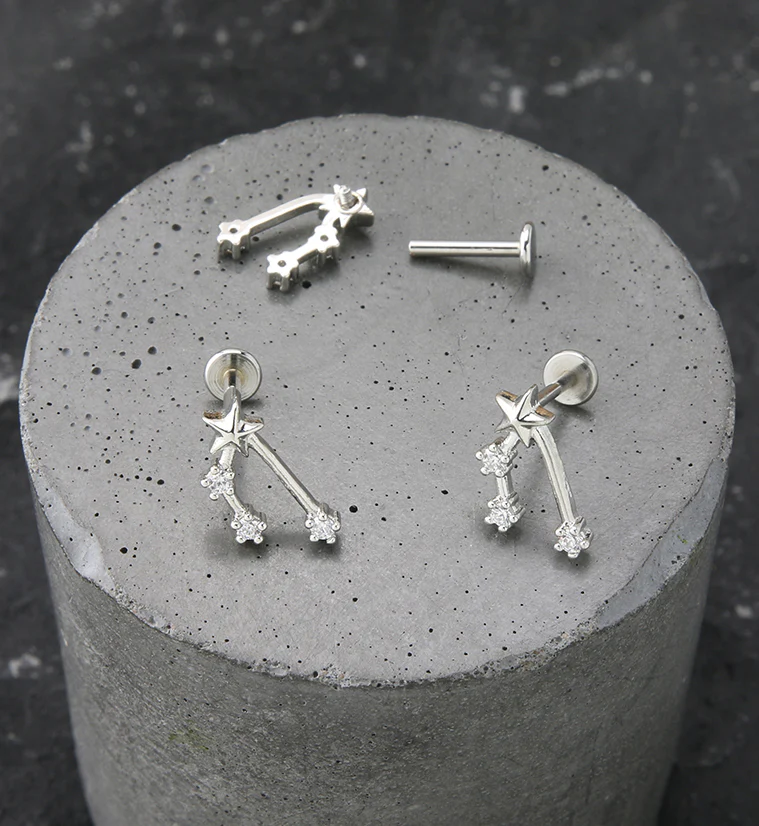 Taurus Constellation Clear CZ Stainless Steel Internally Threaded Labret - Image 2