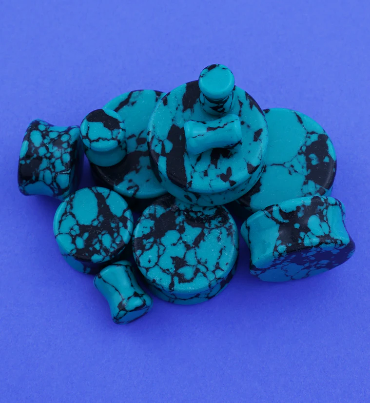 Black & Teal Howlite Stone Plugs - Image 2
