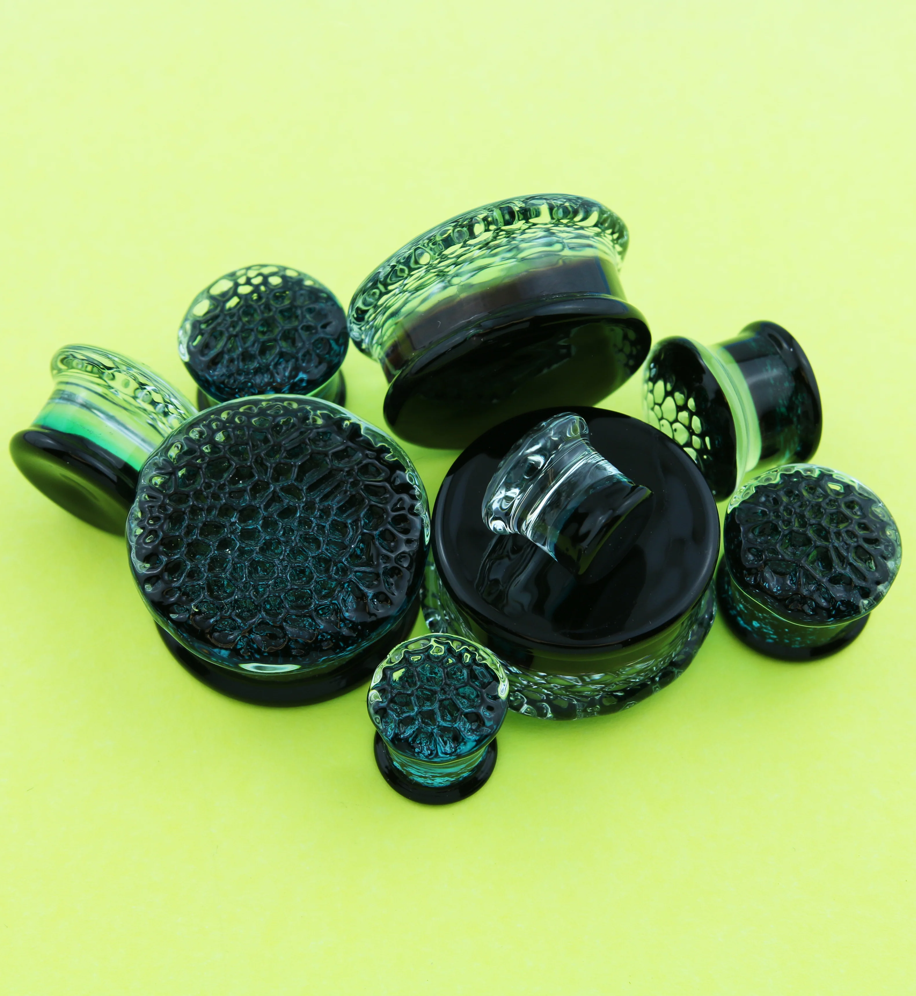 Teal Hammered Glass Double Flare Plugs - Image 2